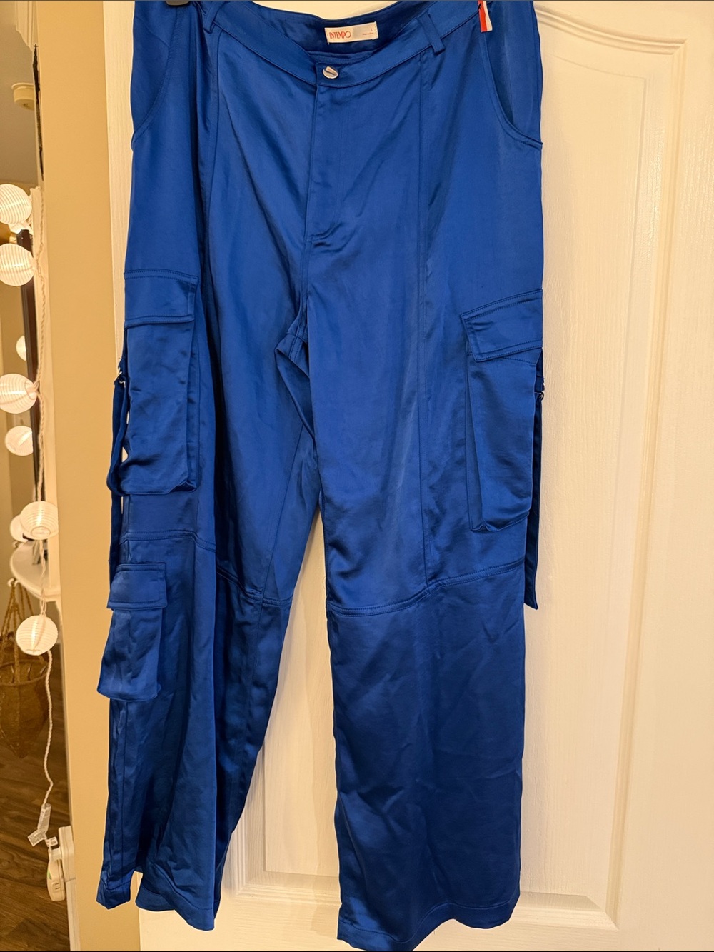 Wide Leg Cargo Jumpsuit Pants in Royal Blue